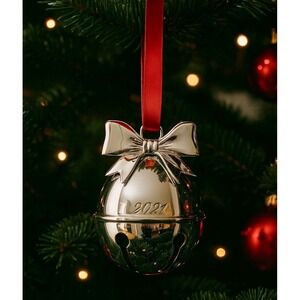 NIB Lenox 2024 Silver Jingle Bell W/ Bow Trad. Ornament Cottagecore Retail $100